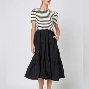 NWT English Factory short sleeved mixed media striped midi dress